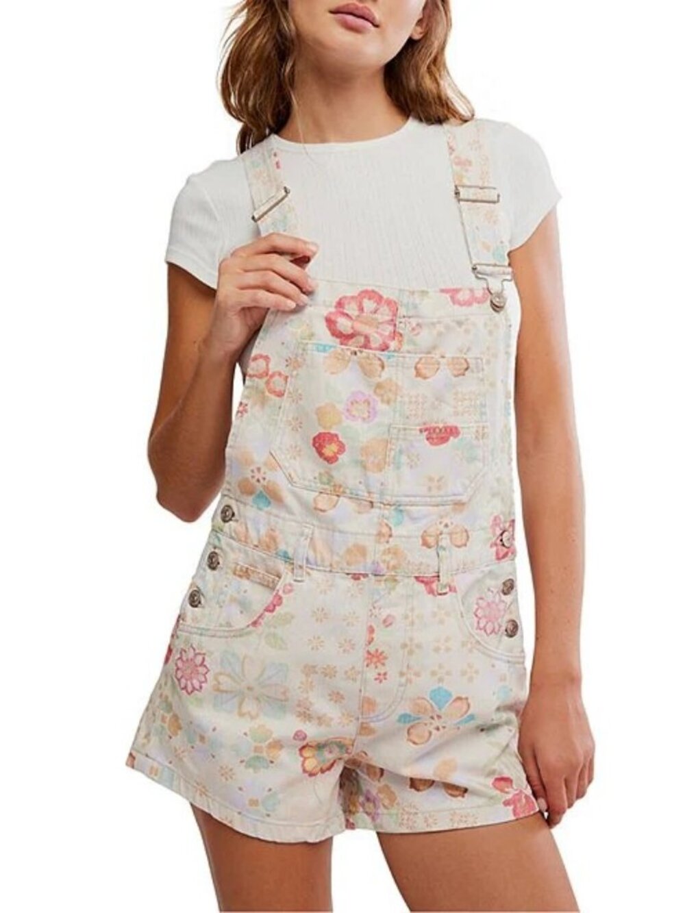 NWT We the Free/Free People Ziggy Floral Denim Shortalls XS